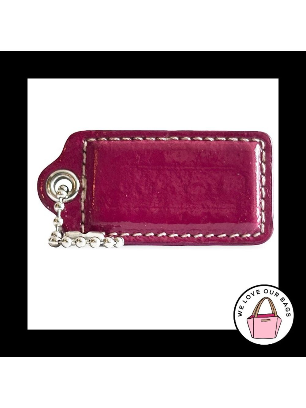 COACH HANG TAG 2.5" Pink Patent Leather Bag Charm Keychain Fob Nickel Large
